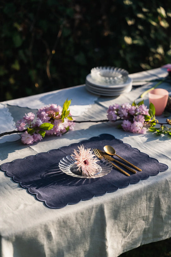 The Slate Blue Linen Scalloped Rectangular Placemats (Set of 2)