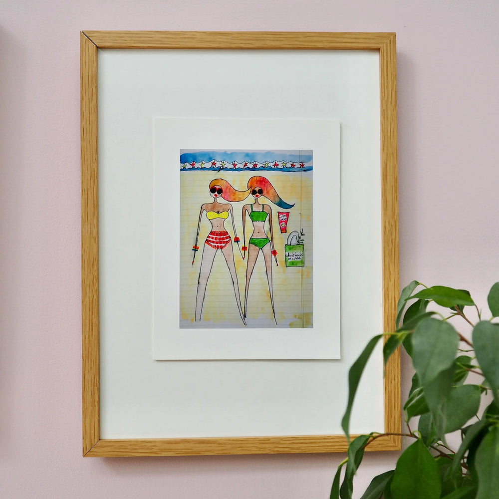 Giclee Print Of 2 Girls On The Beach With Rainbow Hair