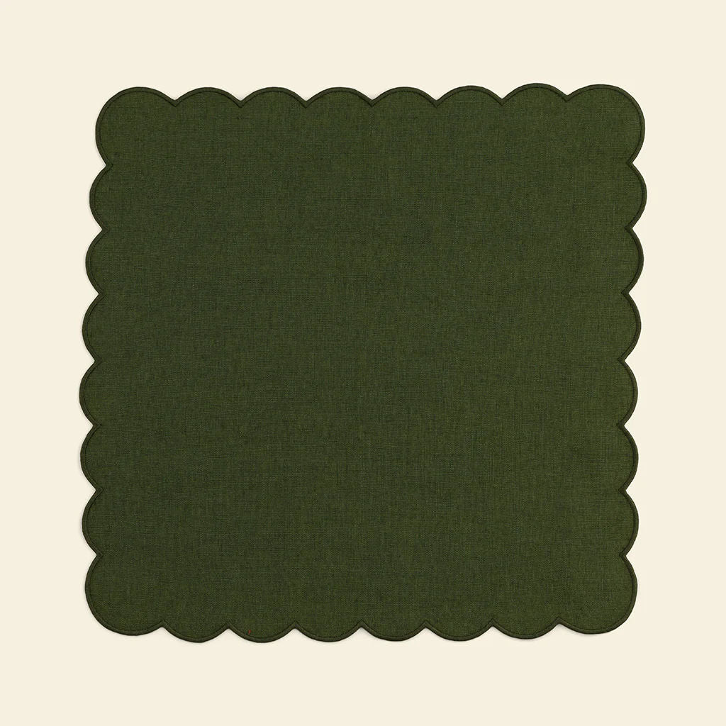 The Forest Green Linen Scalloped Napkins (Set of 2)