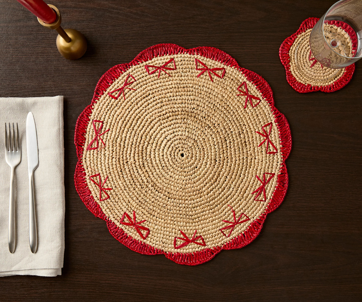 Handwoven Raffia Fringe Coaster Set