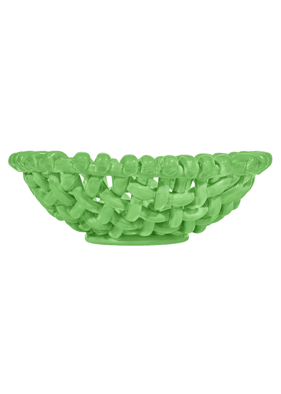 Large Apple Green Basketweave Bowl