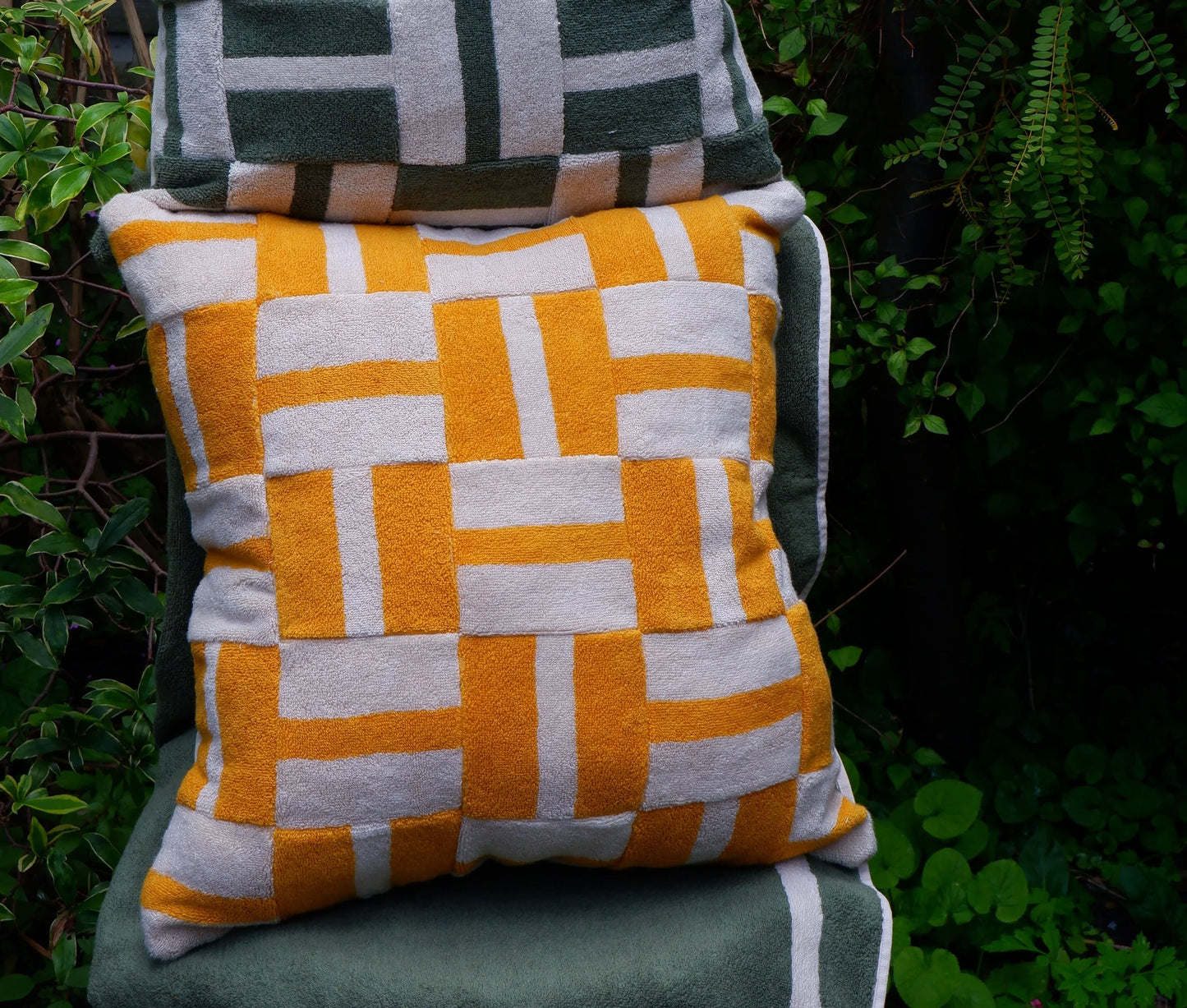 Geometric Yellow Towelling Cushion