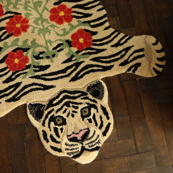 Floral White Tiger Rug Small