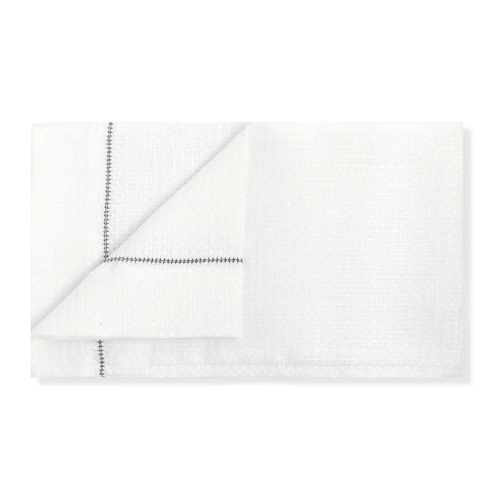 Liège Hand Towel in Ivory White Waffle with Indigo Hemstitch