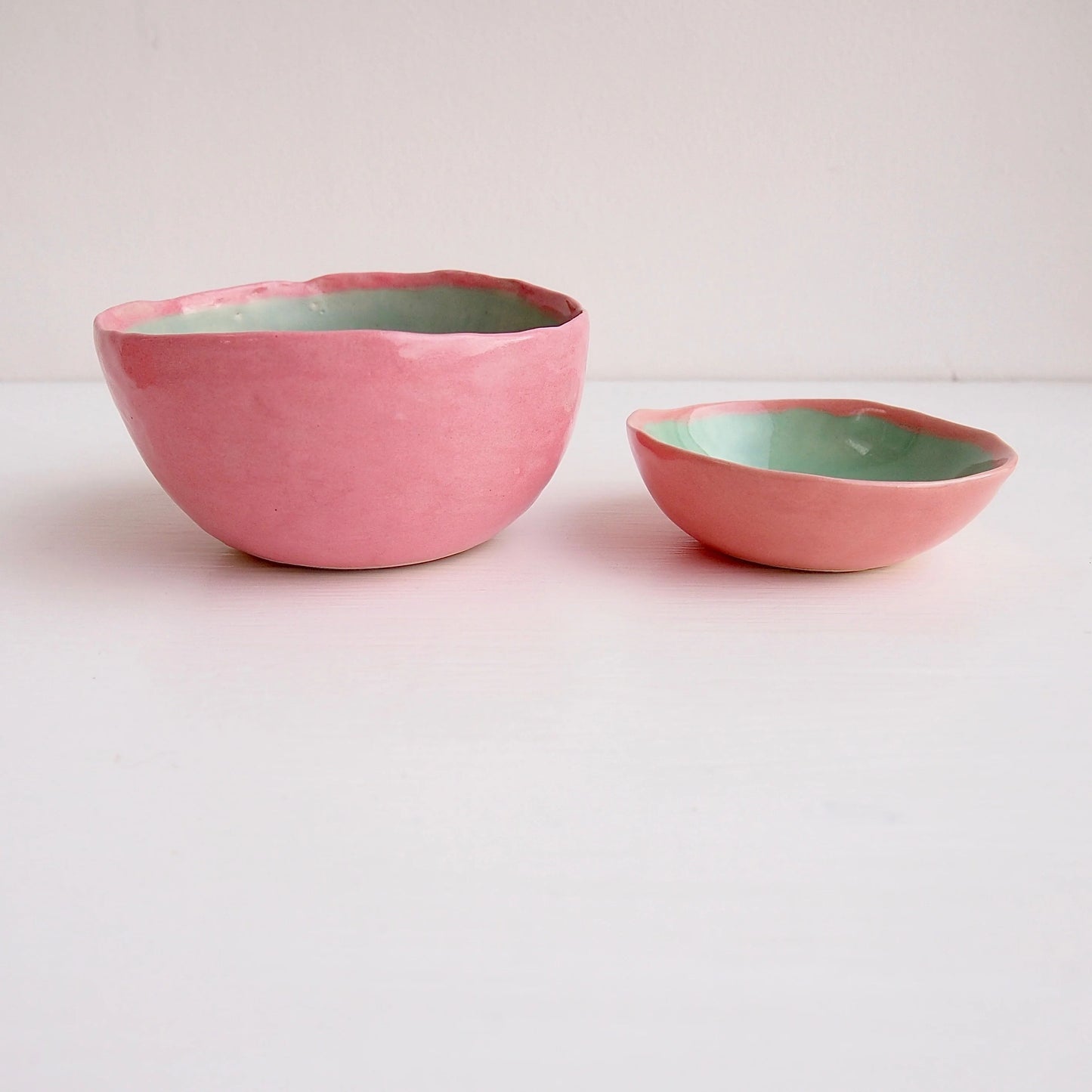 Handmade Pastel Pink and Turquoise Ice Cream Ring Bowls