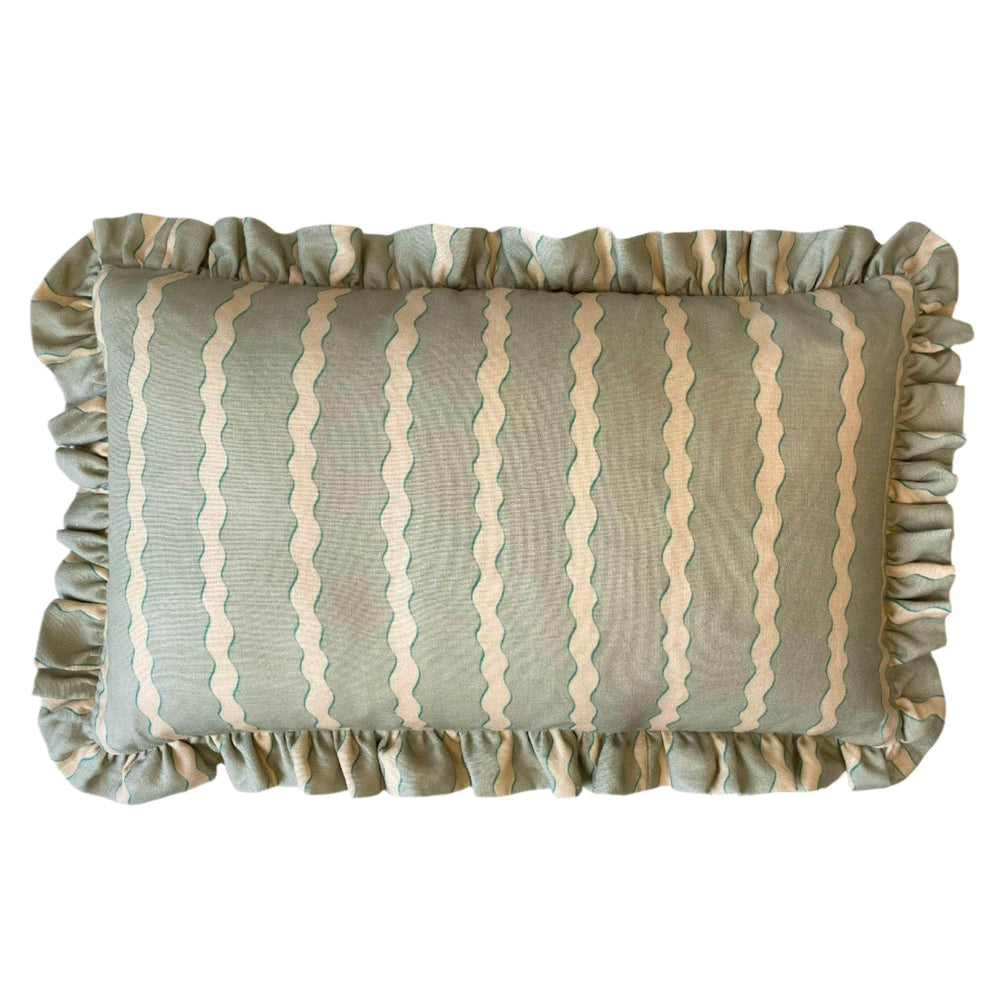 Scroll Stripe Verdigris (Rectangle Frill Cushion)