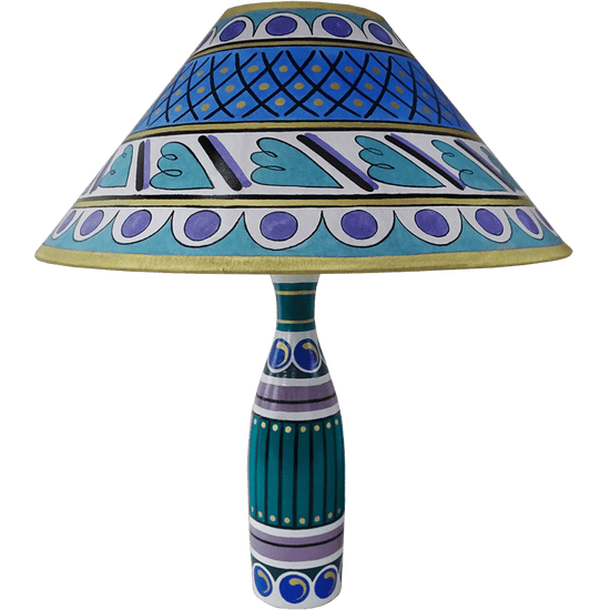 Cross-Hatch Hand Painted 14" Lampshade in Blue Gold