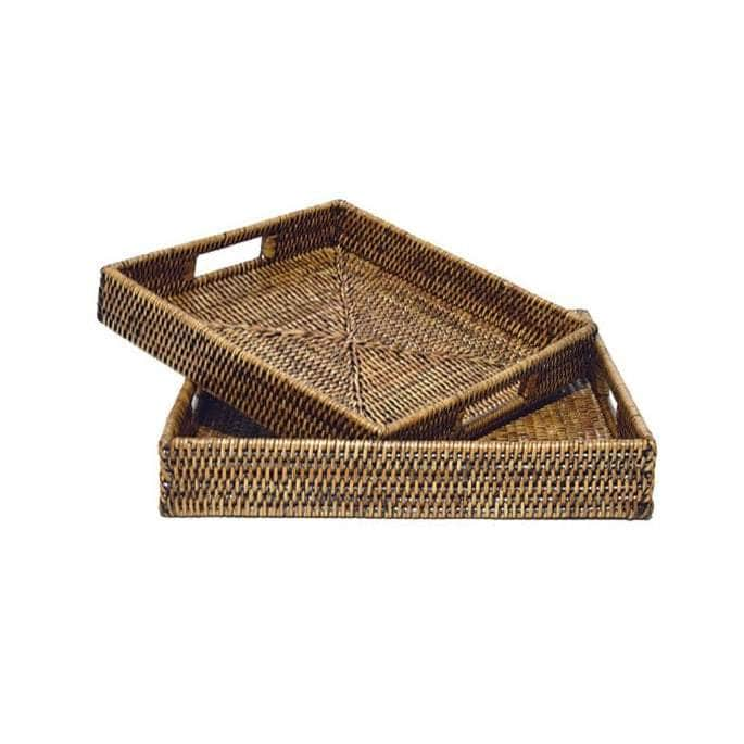 Serving Pair of Rattan Trays