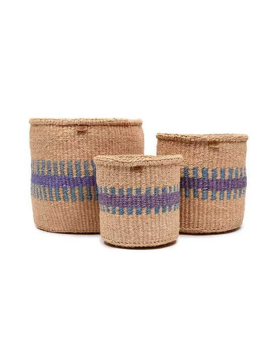 HUDUMA: Purple & Blue Stripe Woven Storage Basket