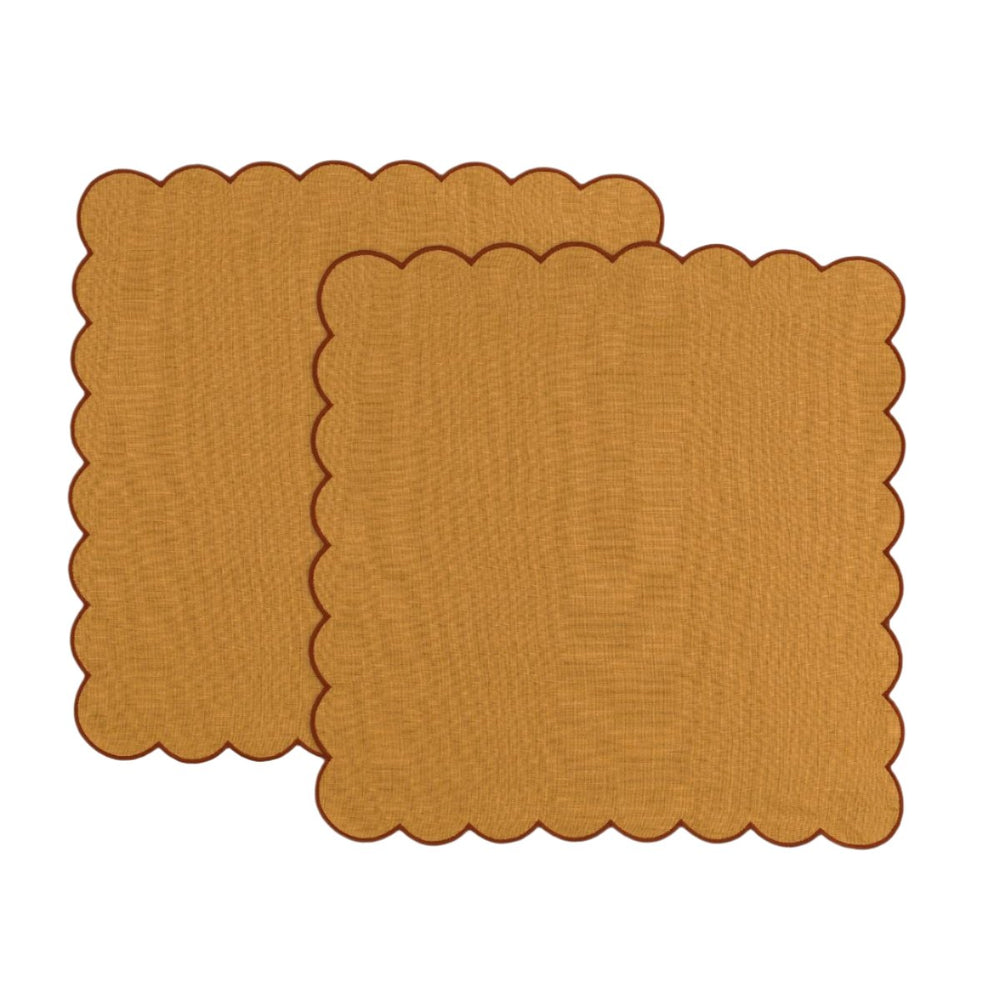 The Yellow and Red Ochre Linen Scalloped Napkins (Set of 2)