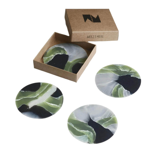 Recycled Plastic Set of 4 Gift-Boxed Coasters Tortoiseshell Sage