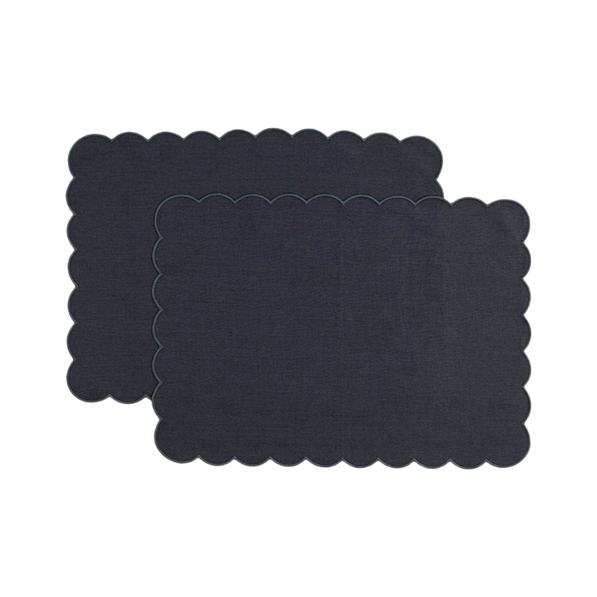 The Slate Blue Linen Scalloped Rectangular Placemats (Set of 2)