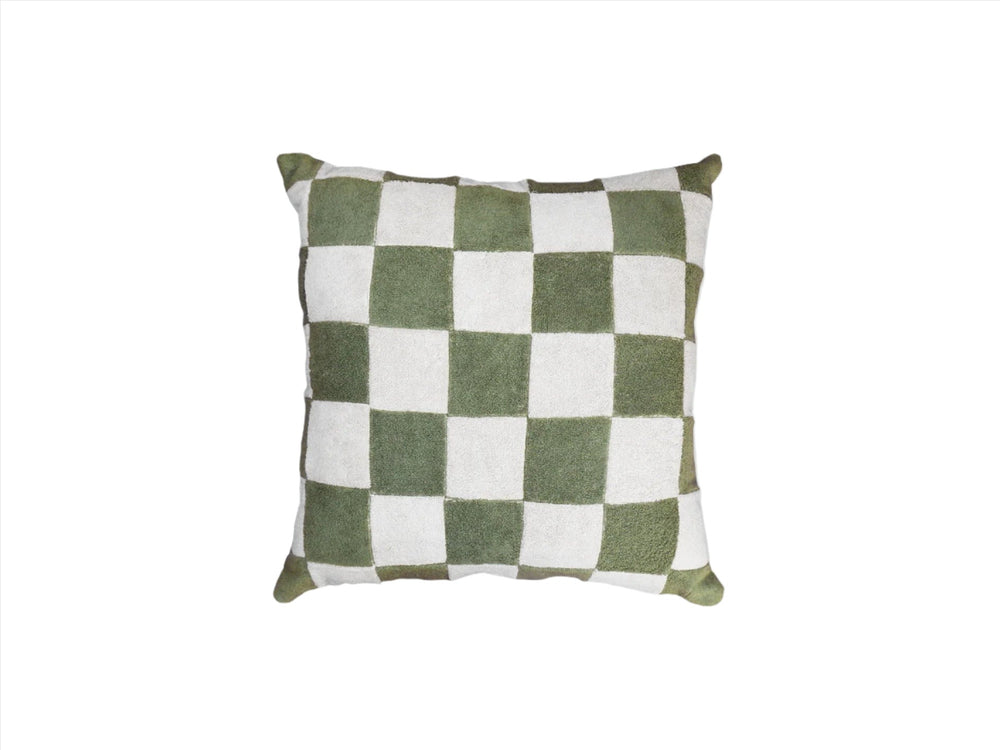 Green Chequered Towelling Cushion