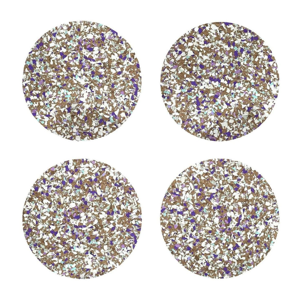 Purple Speckled Round Cork Coasters - Set of 4