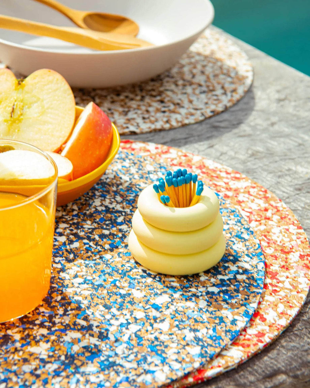 Blue Round Speckled Cork Placemat