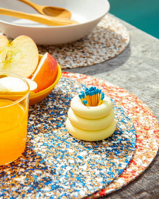 Blue Round Speckled Cork Placemat