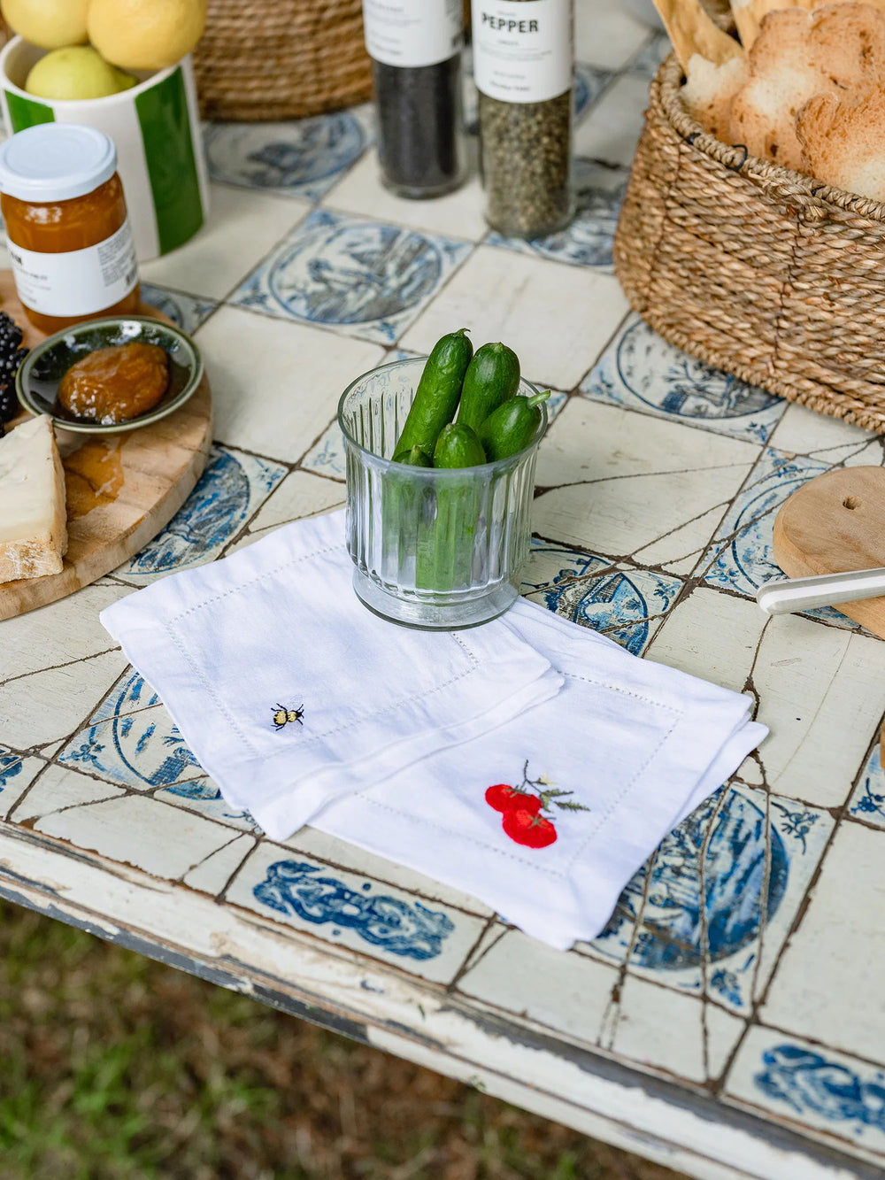 Open Stitch Cocktail Napkin White with Tomato