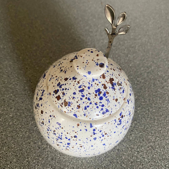 Sugar Bowl with Lid and Spoon in Speckled Blue Glaze