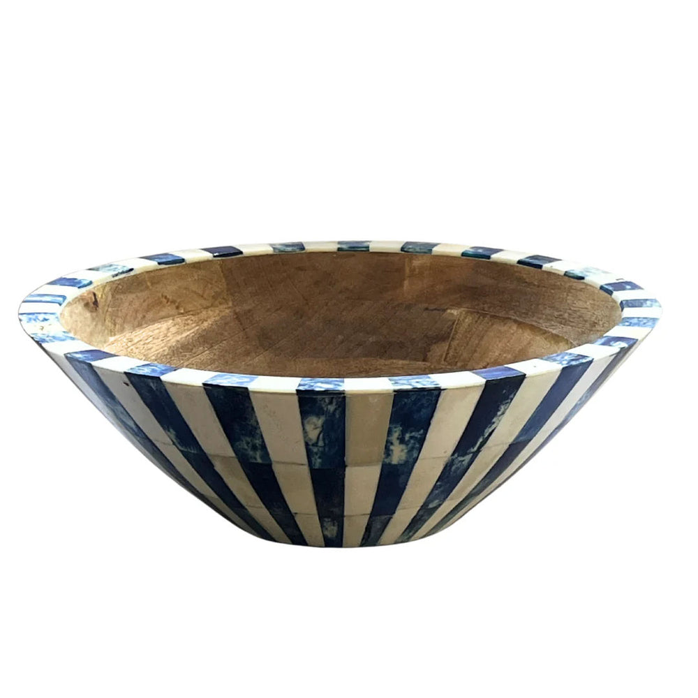 Large Bone Inlay Bowl | Blue & White | Striped