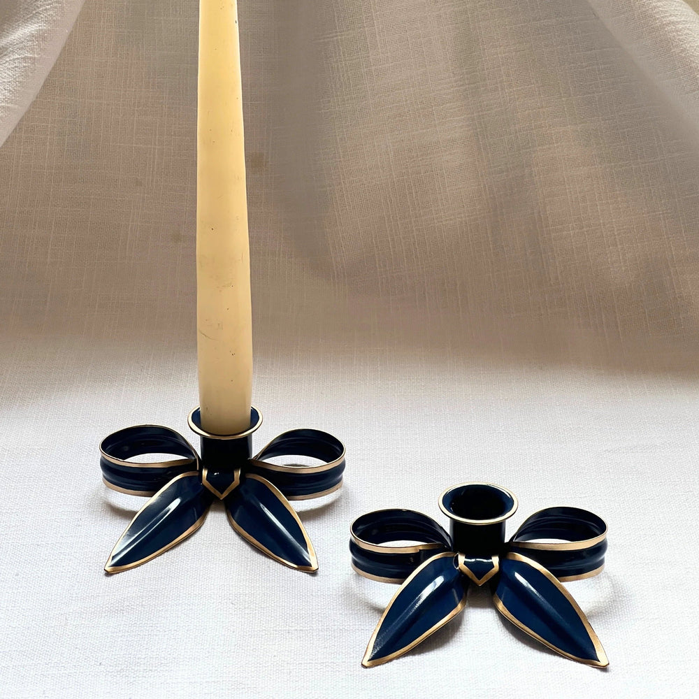 A Pair of Bow Candleholders - Navy Blue