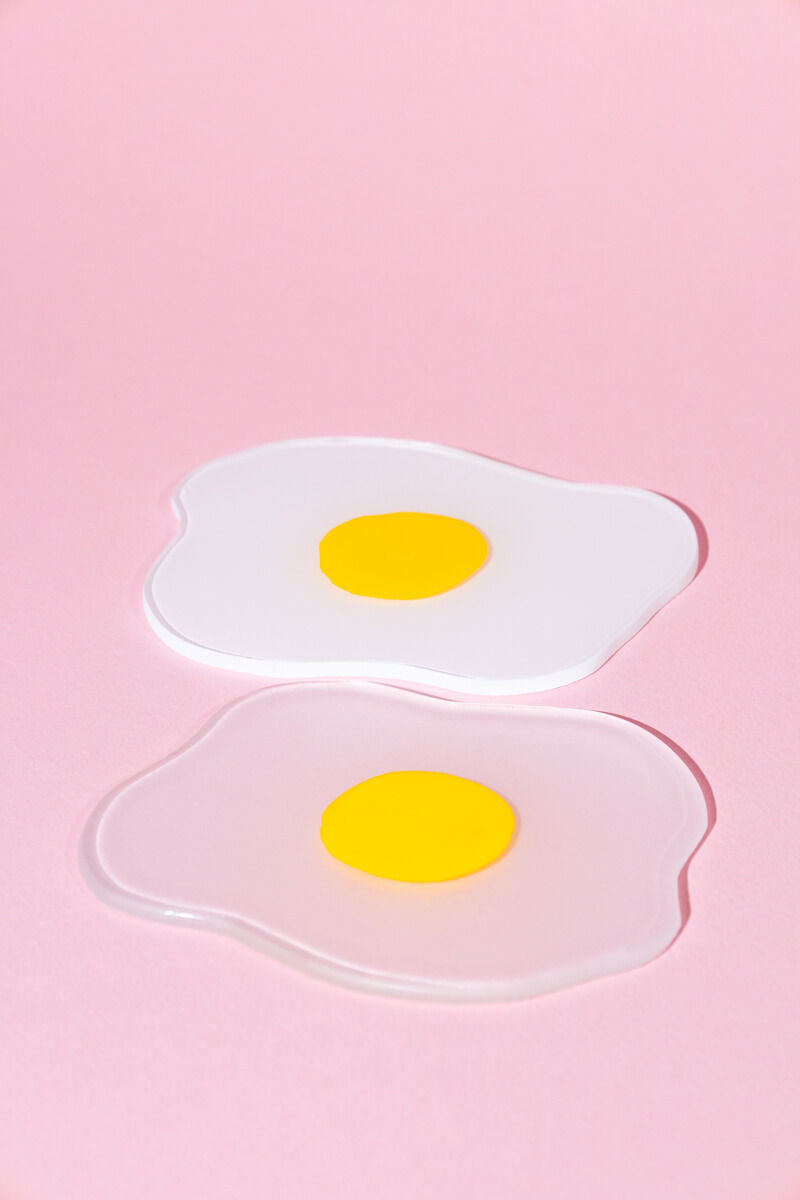 Squiggled Raw To Fried Egg Glass Coaster Set of Two