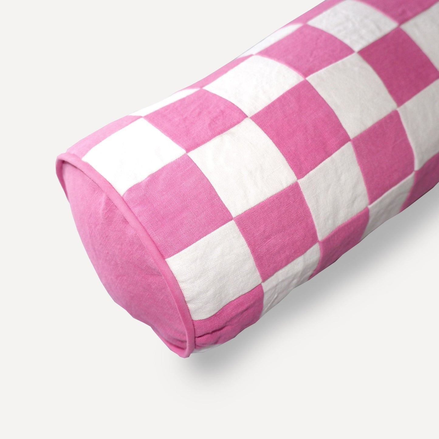 Chequered Bolster Cushion in Pink