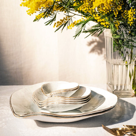 Set of Two Side Bowls / White With Golden Rim / Indulge nº2