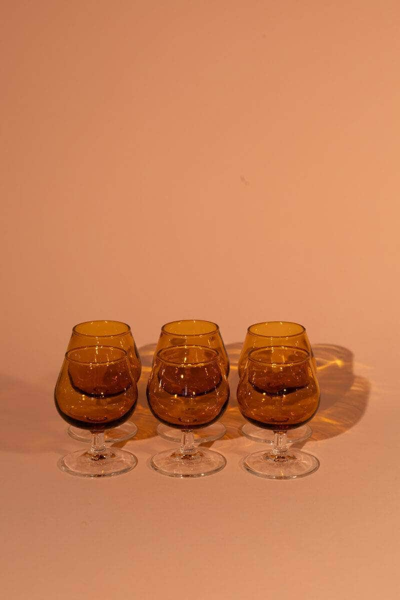 Vintage Spanish Amber Glasses Set of Six