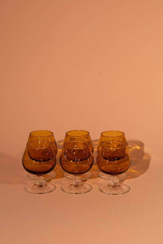 Vintage Spanish Amber Glasses Set of Six