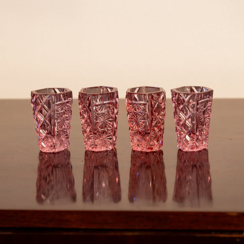 Vintage Bohemian Pink Shot Glasses, Set of Four