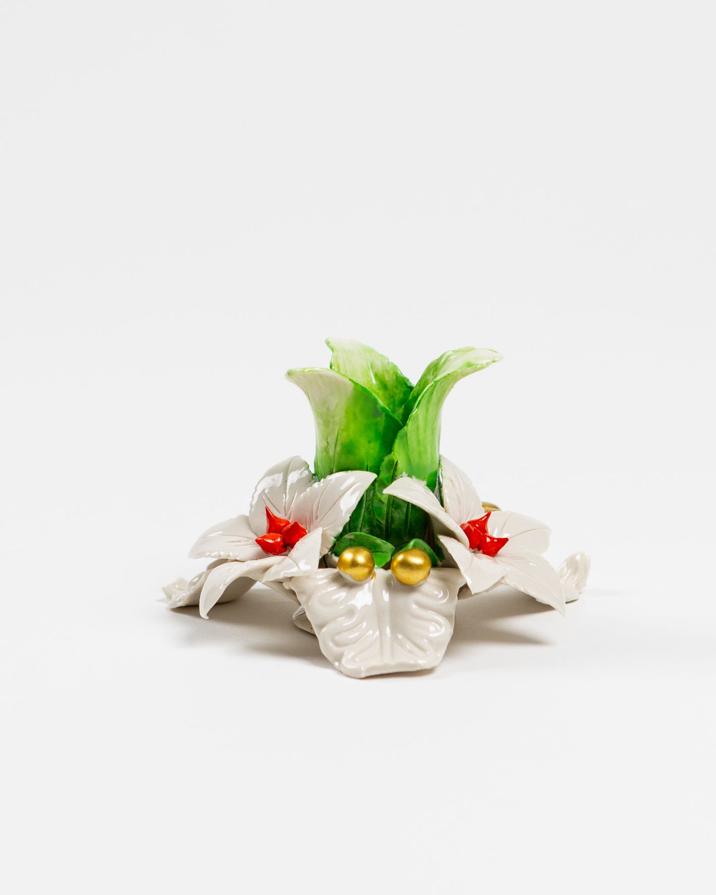 Christmas Porcelain Candlestick Holder - Poinsettia