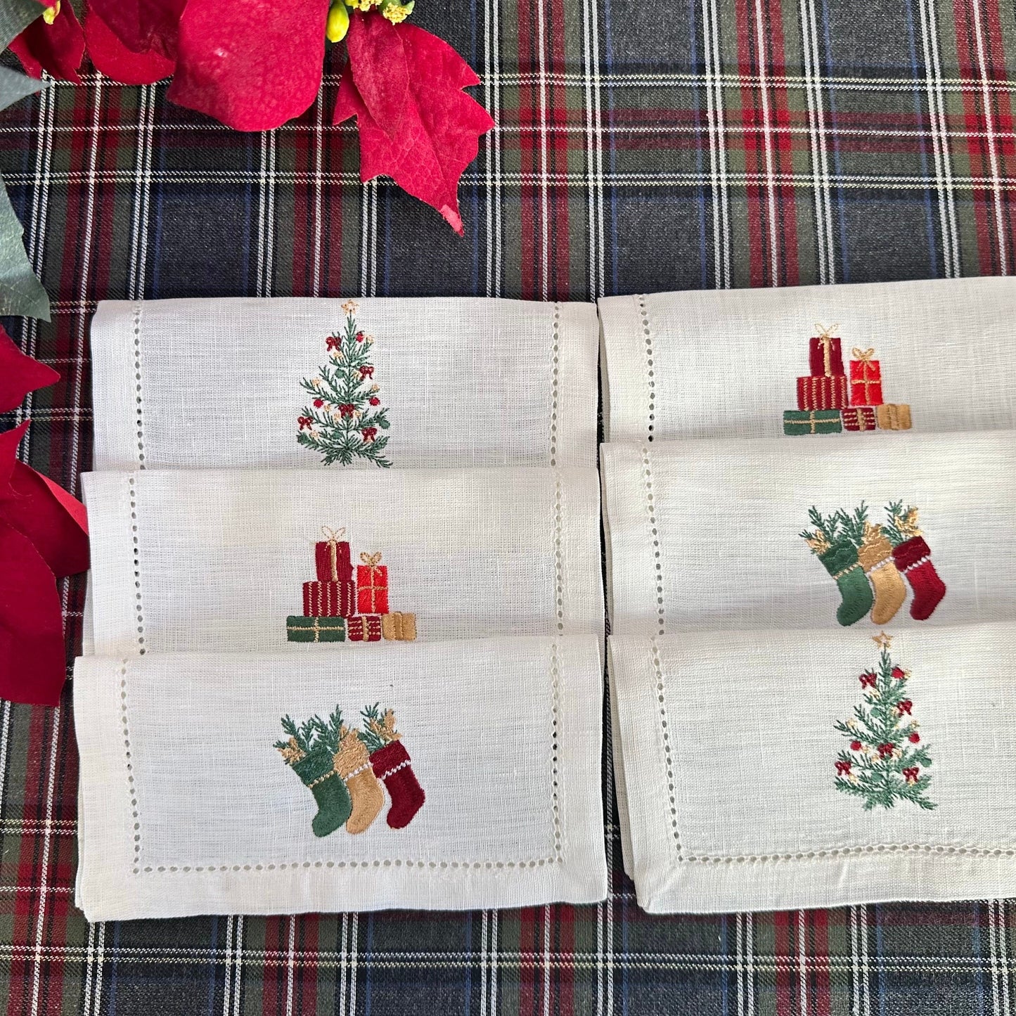 Christmas Embroidered Cocktail Napkins (set of 6)