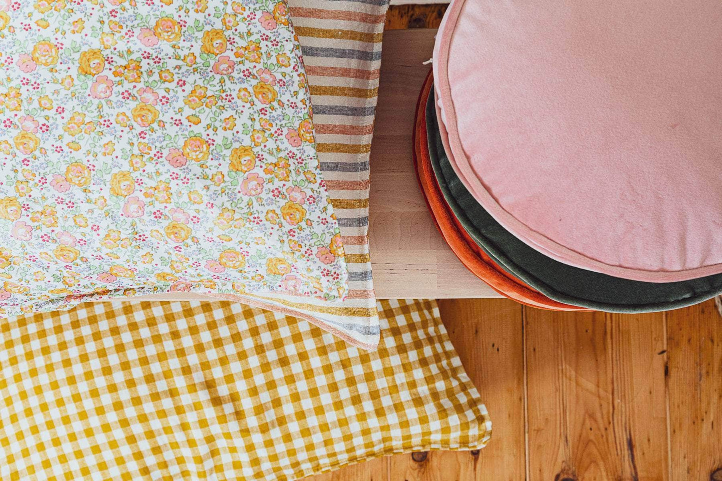 Linen Cushion in Yellow Check