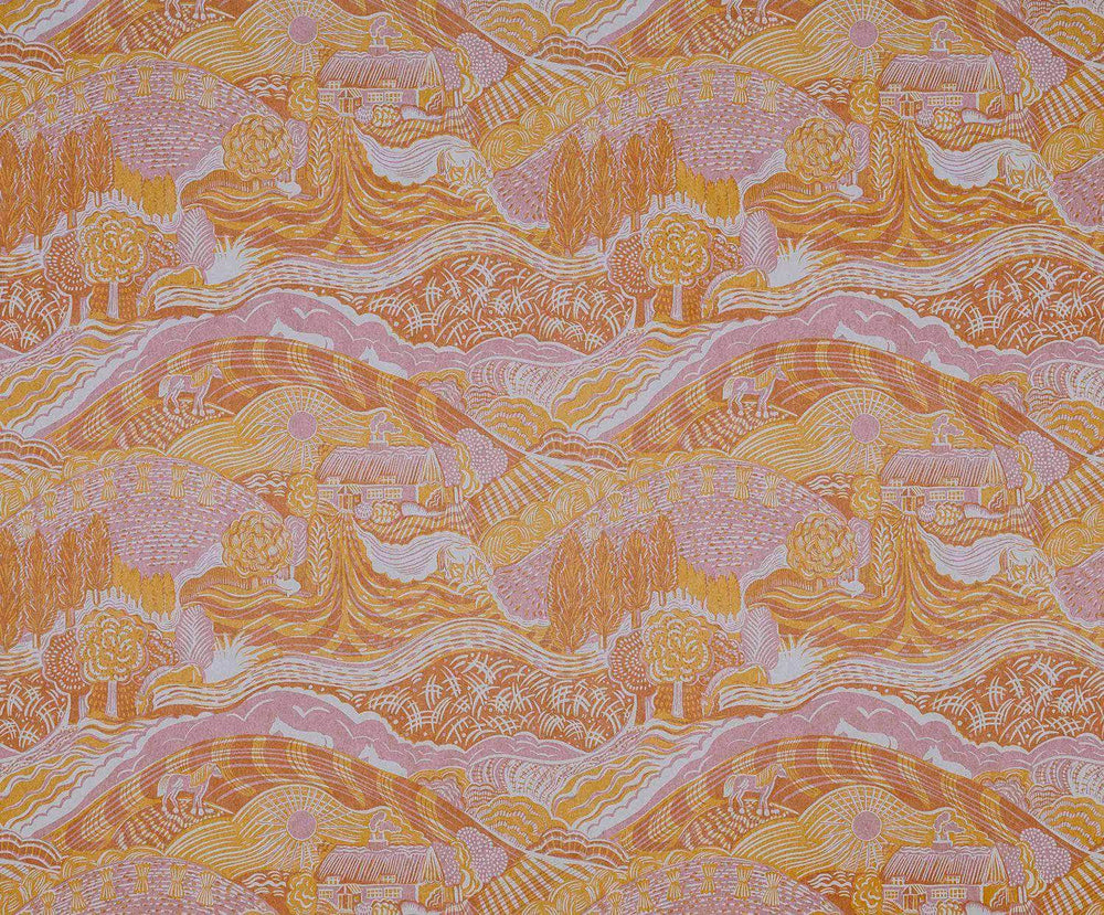 The Plough Wallpaper in Ethel Pink and Harvest Gold