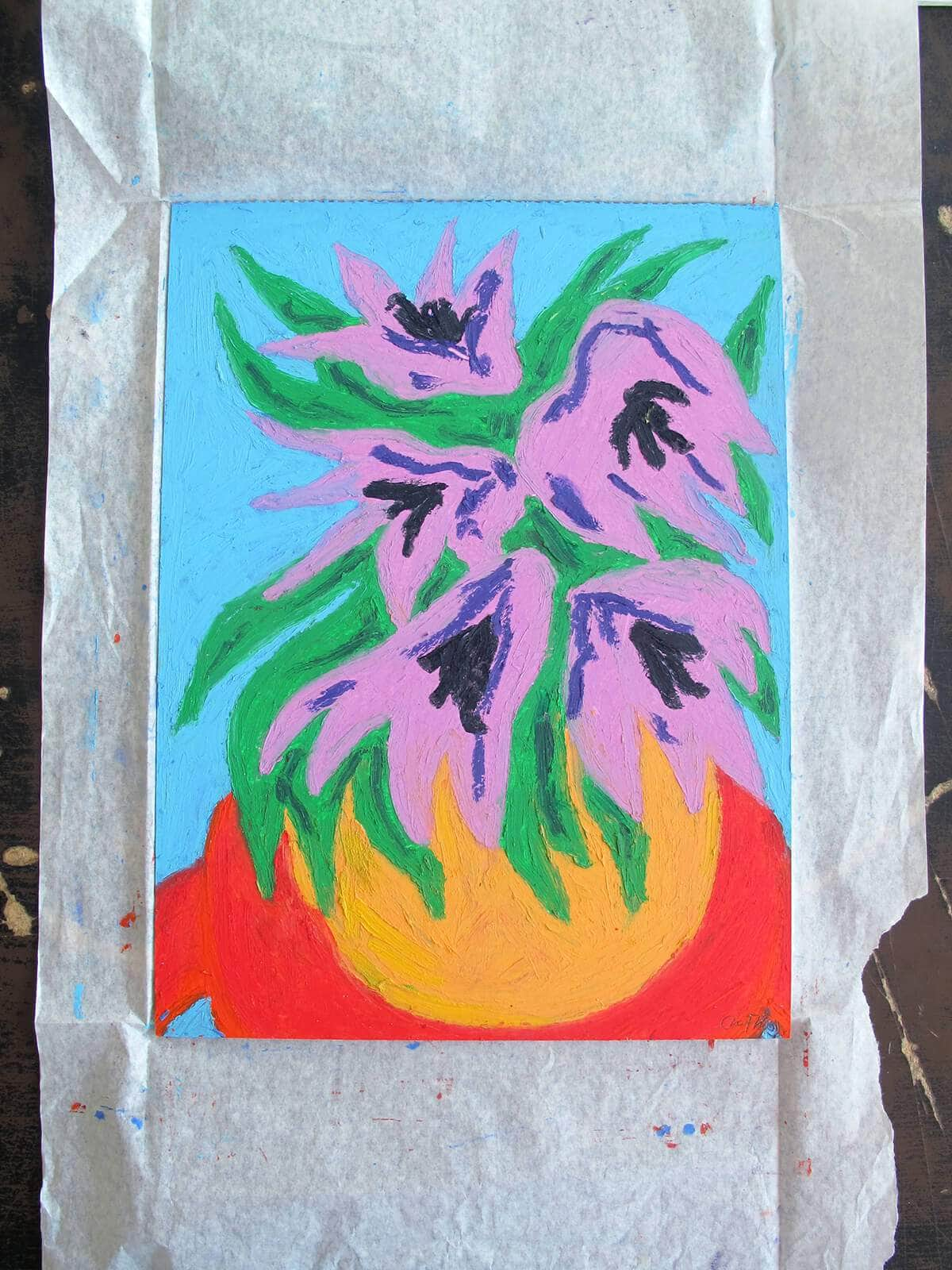 Purple Flowers Original Oil Pastel Artwork