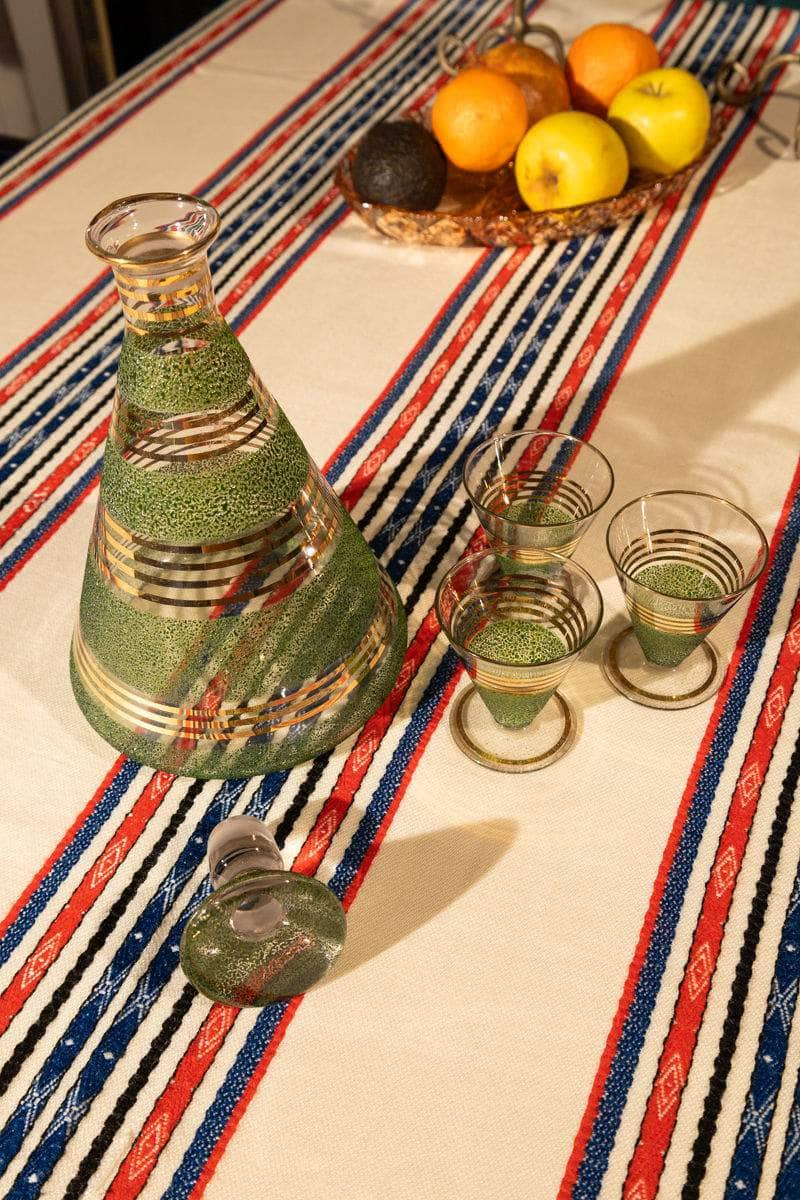 Vintage 70s Striped Green Decanter Set