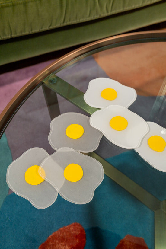 Squiggled Raw To Fried Egg Glass Coaster Set of Six