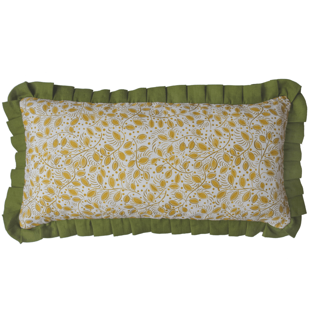 Printed Little Leaves Frill Cushion