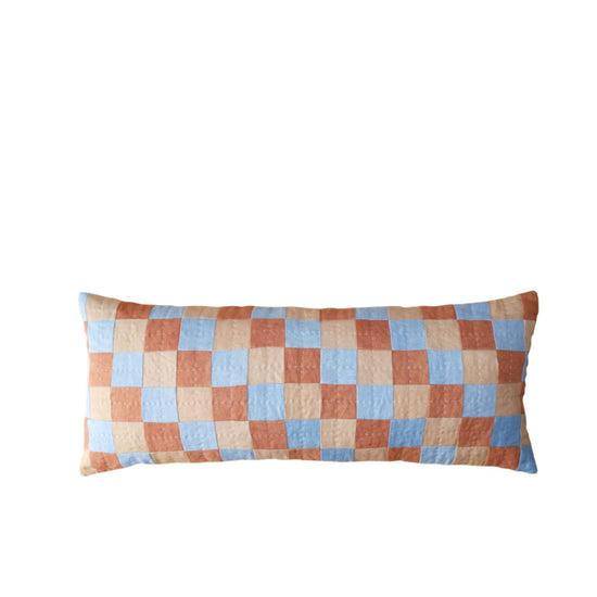 XL Chequered Cushion Blue, Terracotta & Cream