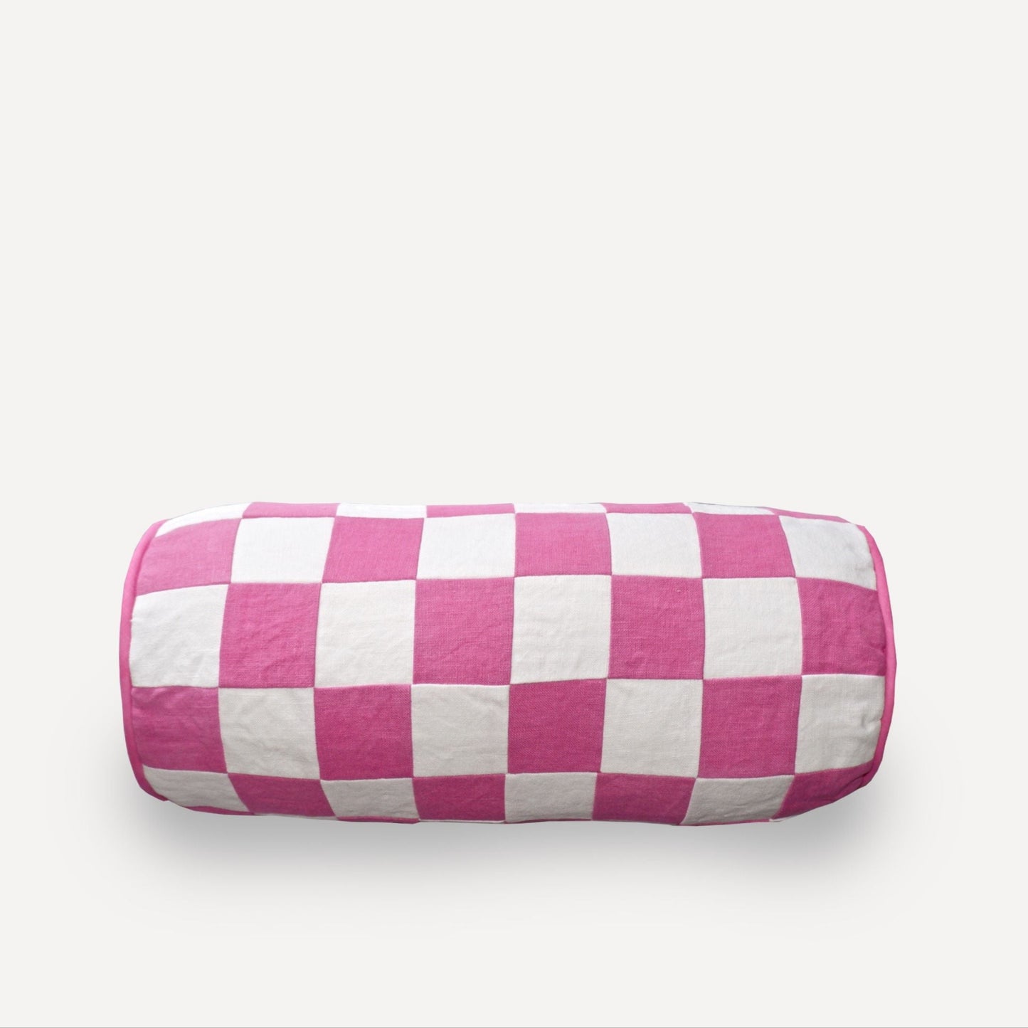 Chequered Bolster Cushion in Pink