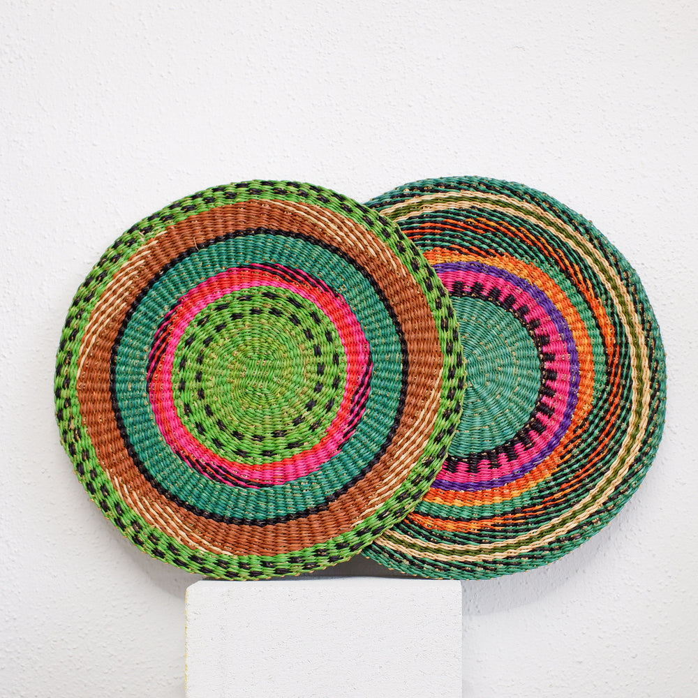 Colourful Placemats from Ghana - Complementary Set of 2 - Fuchsia & Green