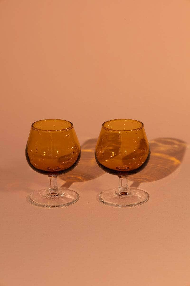 Vintage Spanish Amber Glasses Set of Two