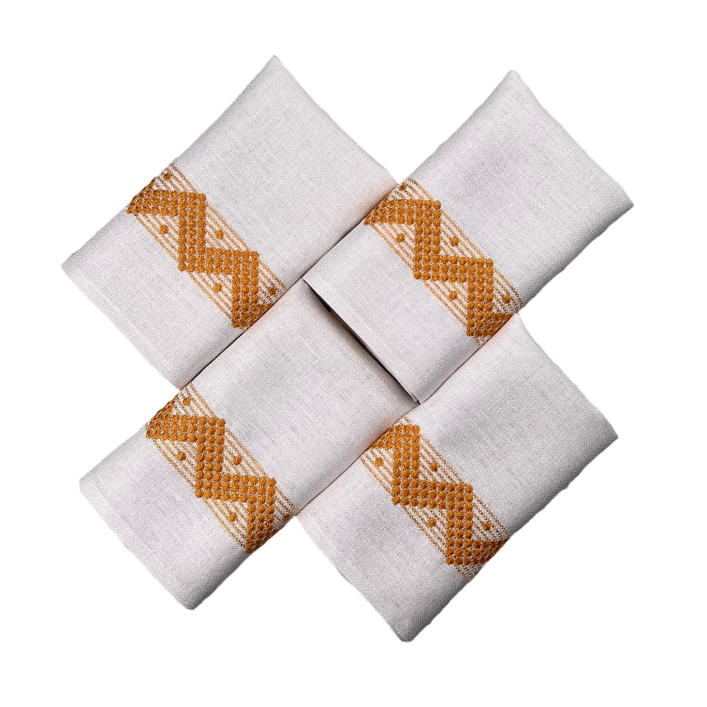 Gift Set: Set of 4 ZigZag Napkins in Mustard & Ivory