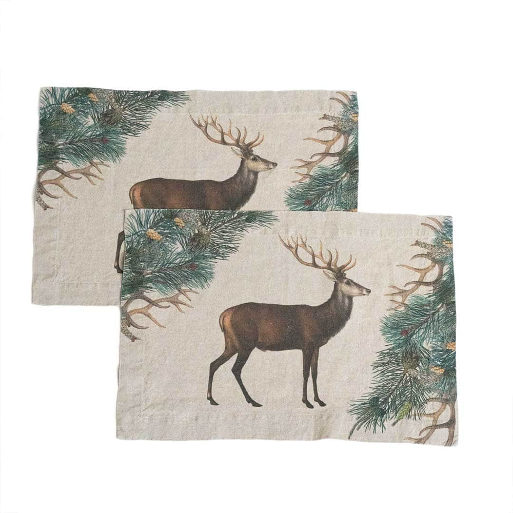 Linen Placemats WILD DEER Set of 2