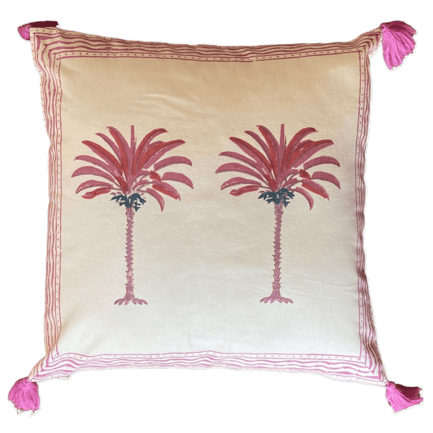 Tropical Hand Painted Cotton Cushion Green Palm