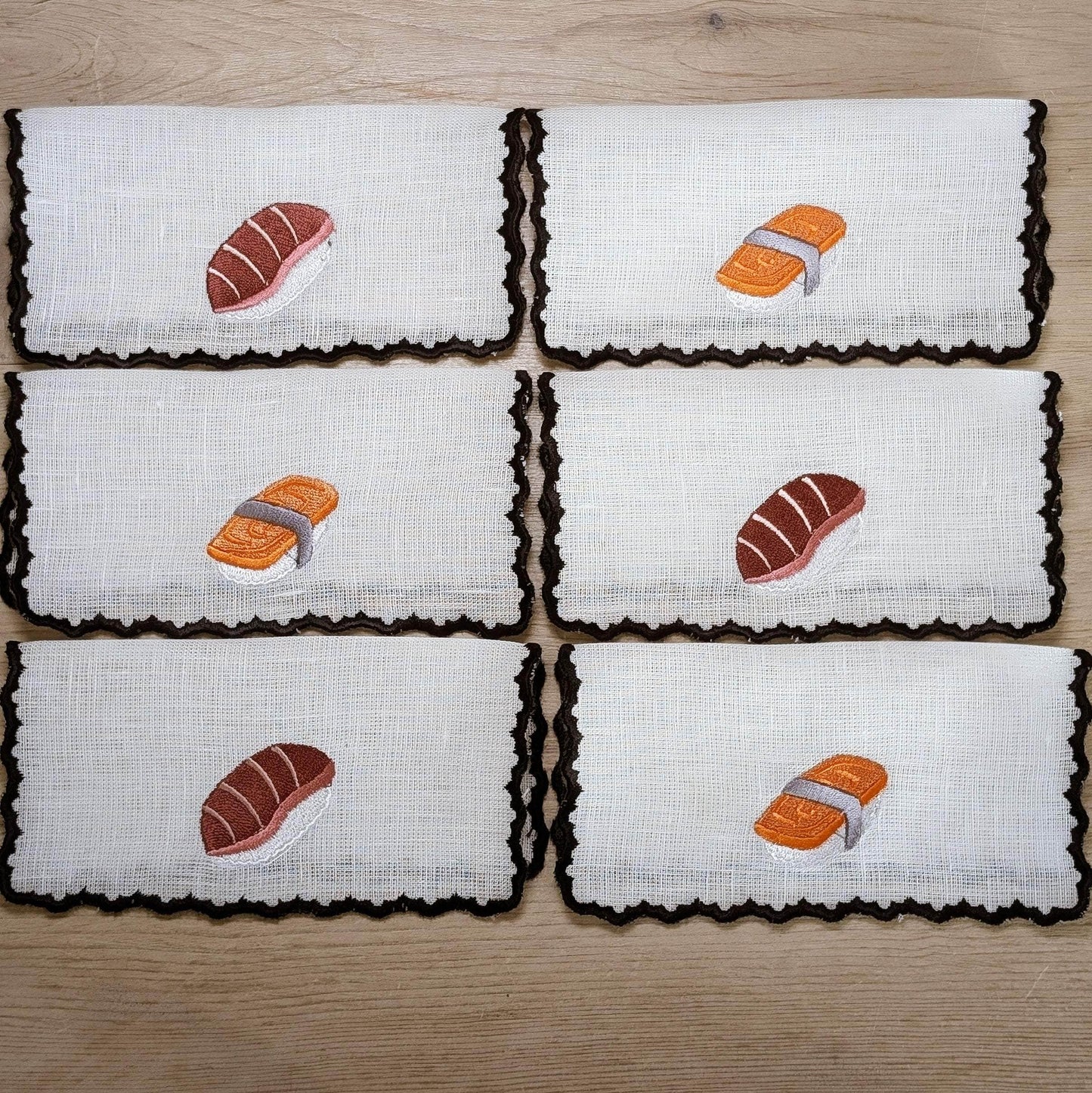 JAPAN - Sushi Embroidery Cocktail Napkin Set (set of 6)