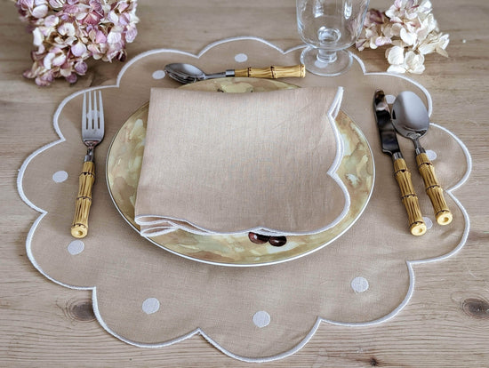 Capri- Beige Scalloped Linen Placemat and Napkin Set