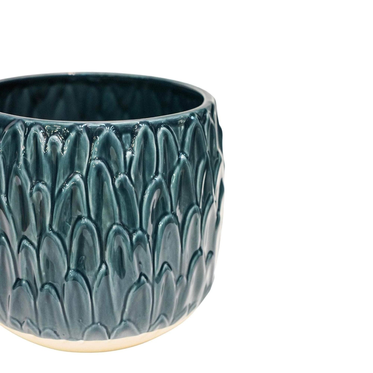 Arles Leaf Embossed Teal Planter