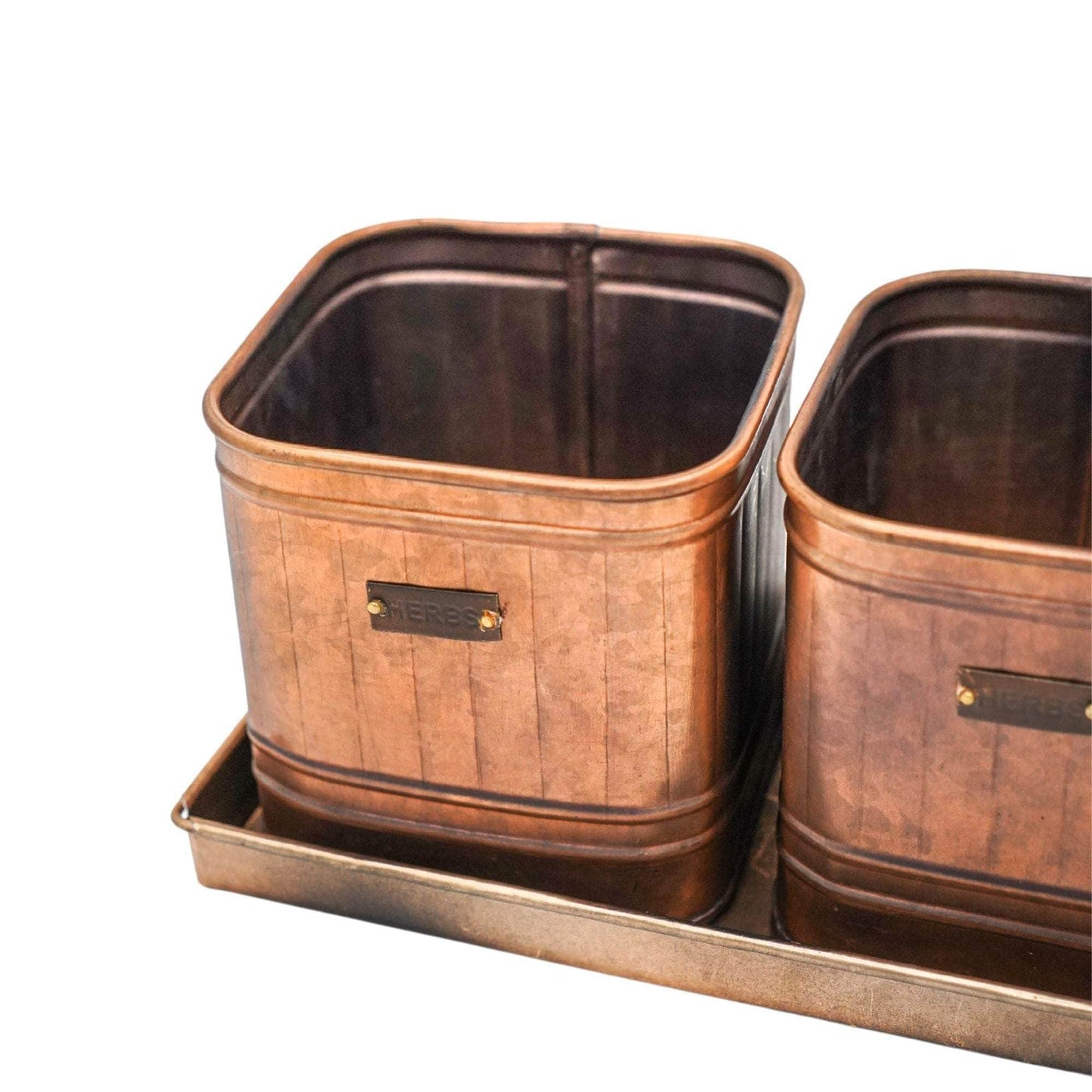 Outdoor Hampton Copper Set of 3 Herb Planters With Tray