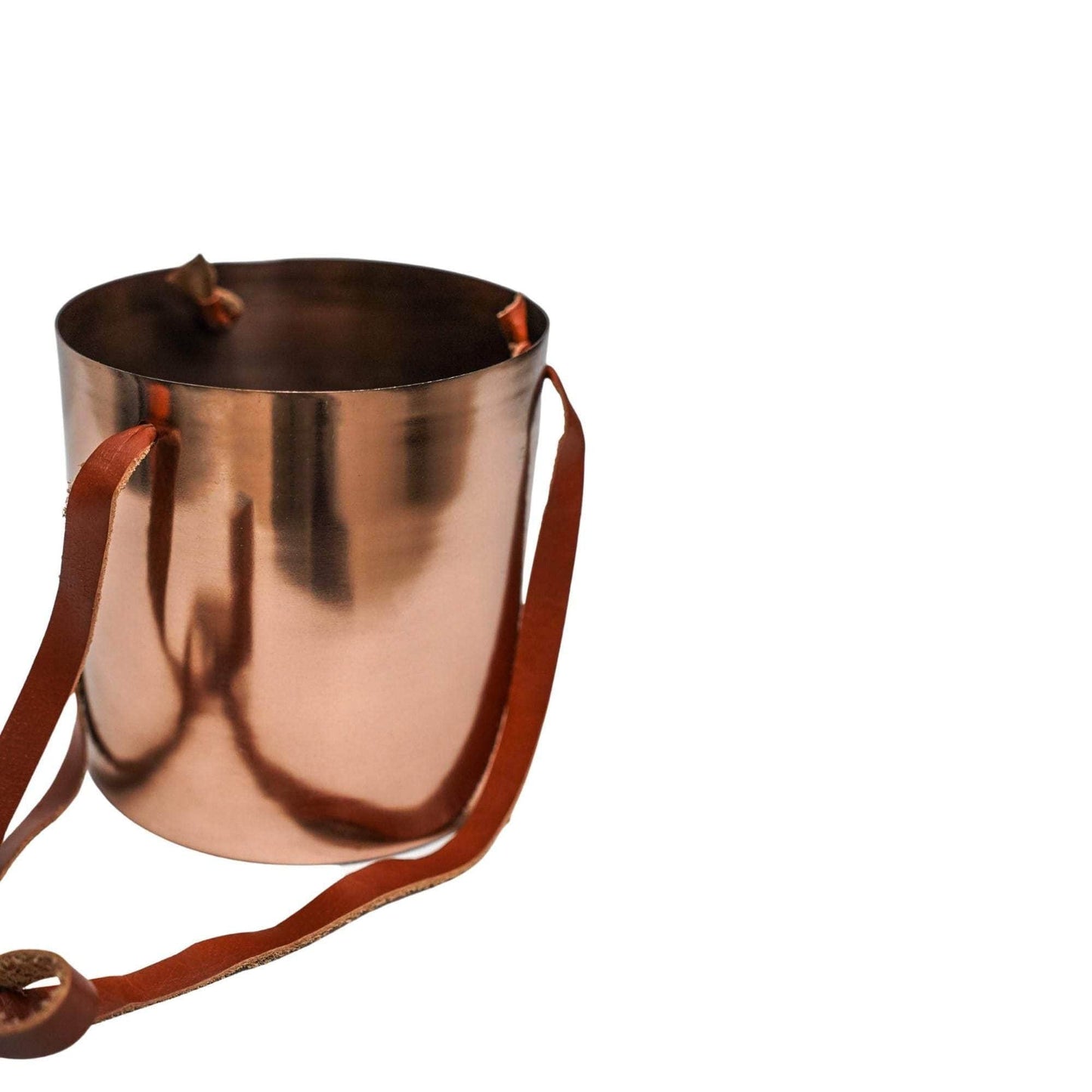 Copper Hanging Planter with Leather Strap